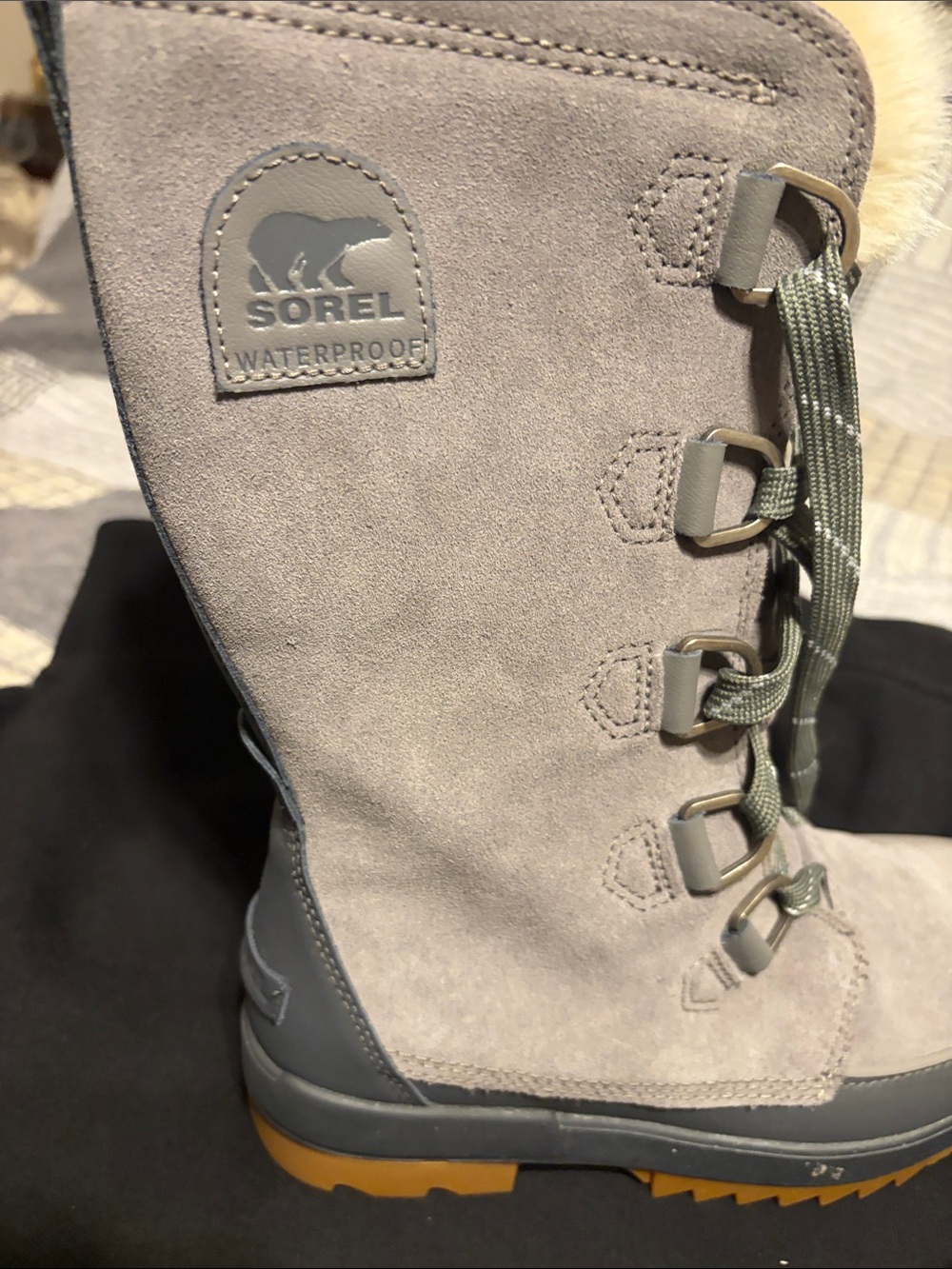 Sorel Women's tivoli Grey Suede Waterproof Lace-Up Winter Boot with Faux Fur - Picture 5 of 7